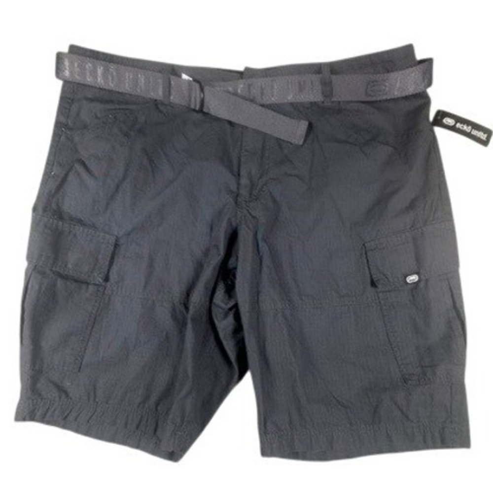 Ecko Unltd Cargo Shorts Mens 44 Magnet Gray Ripstop‎ Belted Streetwear